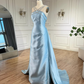 Blue Elegant Exquisite Gem Rhinestone Beading Long satin Train/Straight Satin Ball Gown Evening Dress nv3801