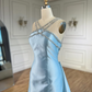 Blue Elegant Exquisite Gem Rhinestone Beading Long satin Train/Straight Satin Ball Gown Evening Dress nv3801