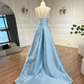Blue Elegant Exquisite Gem Rhinestone Beading Long satin Train/Straight Satin Ball Gown Evening Dress nv3801