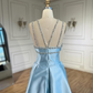 Blue Elegant Exquisite Gem Rhinestone Beading Long satin Train/Straight Satin Ball Gown Evening Dress nv3801