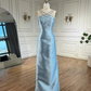Blue Elegant Exquisite Gem Rhinestone Beading Long satin Train/Straight Satin Ball Gown Evening Dress nv3801