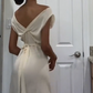 Ivory Fashion Elegant V-neck Long Slim Fit Satin Party Ball Gown Evening Dress Prom Dress Wedding Dress nv3934