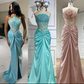 Green Luxury Strapless Mermaid Evening Dress Shiny Satin Beaded Long Formal Party Dress Prom Dress Evening Gown nv2415