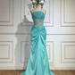 Green Luxury Strapless Mermaid Evening Dress Shiny Satin Beaded Long Formal Party Dress Prom Dress Evening Gown nv2415