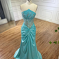 Green Luxury Strapless Mermaid Evening Dress Shiny Satin Beaded Long Formal Party Dress Prom Dress Evening Gown nv2415