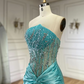 Green Luxury Strapless Mermaid Evening Dress Shiny Satin Beaded Long Formal Party Dress Prom Dress Evening Gown nv2415