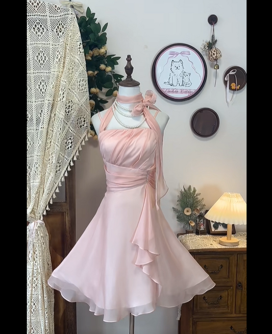 Pink Sweet Elegant Exquisite Short Chiffon Princess Homecoming Dress Prom Dress Evening Dress Party Dress nv4130