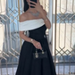Black fashion elegant charming one shoulder off shoulder short sleeve long slit ball gown evening dress party dress nv2454