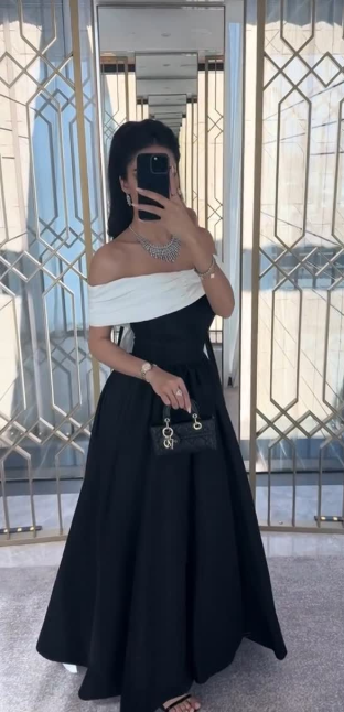 Black fashion elegant charming one shoulder off shoulder short sleeve long slit ball gown evening dress party dress nv2454