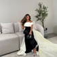 Black fashion elegant charming one shoulder off shoulder short sleeve long slit ball gown evening dress party dress nv2454
