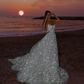 White shiny elegant spaghetti strap A-line long sequined ball gown evening dress nv1059