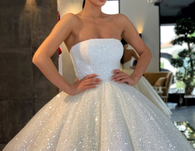 Glitter Strapless Ball Gown Wedding Dresses Sparkly Bridal Gown Prom Dress nv252