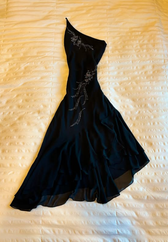 Robe de soirée courte en mousseline de soie noire à fleurs et perles, robe d'anniversaire, robe de bal nv4503