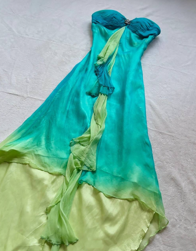 Blue green gradient fashion exquisite rhinestone long chiffon ball gown evening dress party dress nv4584