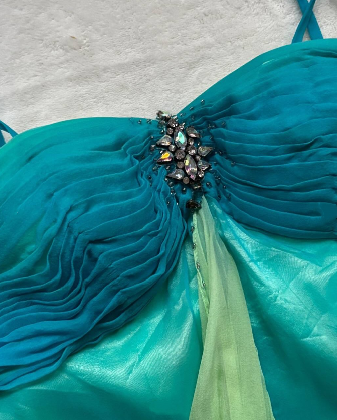 Blue green gradient fashion exquisite rhinestone long chiffon ball gown evening dress party dress nv4584
