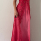 Cherry Red Gradient Retro Fashion Exquisite Beading Long Satin Ball Gown Evening Dress Party Dress Prom Dress nv4585