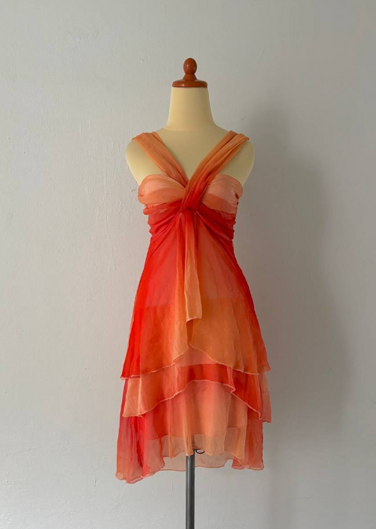 Orange gradient fashion short chiffon anti-homecoming dress travel holiday party dress nv4586