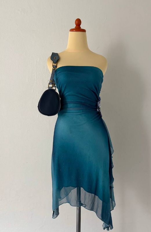 Blaues, funkelndes, modisches, kurzes Chiffon-Heimkehrkleid, Partykleid, NV4587