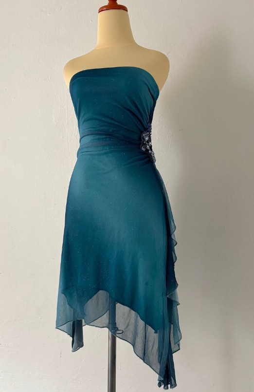 Blaues, funkelndes, modisches, kurzes Chiffon-Heimkehrkleid, Partykleid, NV4587