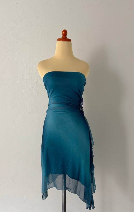 Blaues, funkelndes, modisches, kurzes Chiffon-Heimkehrkleid, Partykleid, NV4587