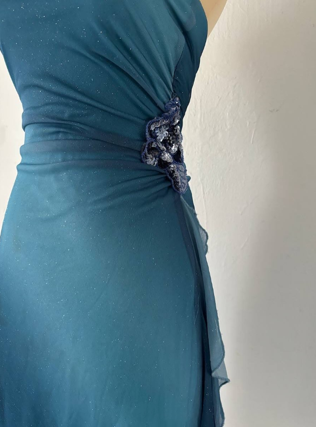 Blaues, funkelndes, modisches, kurzes Chiffon-Heimkehrkleid, Partykleid, NV4587