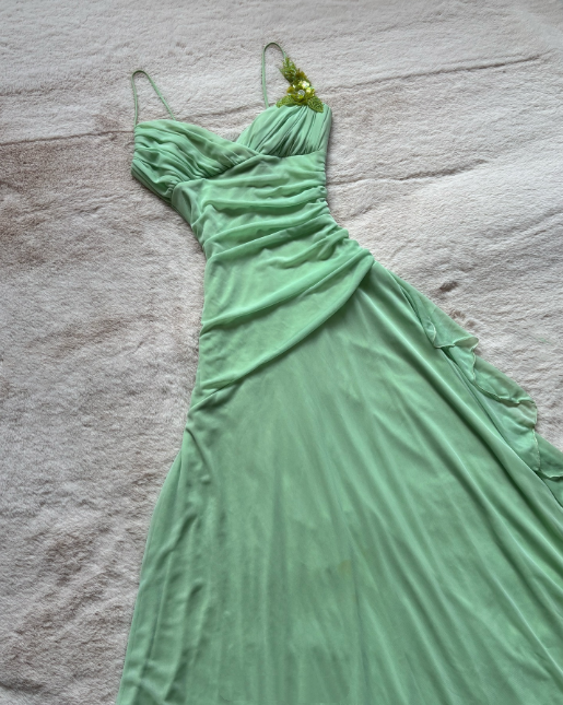 Grünes Pailletten-Blumen-elegantes langes Chiffon-Partykleid, Abendkleid, Ballkleid, NV4594