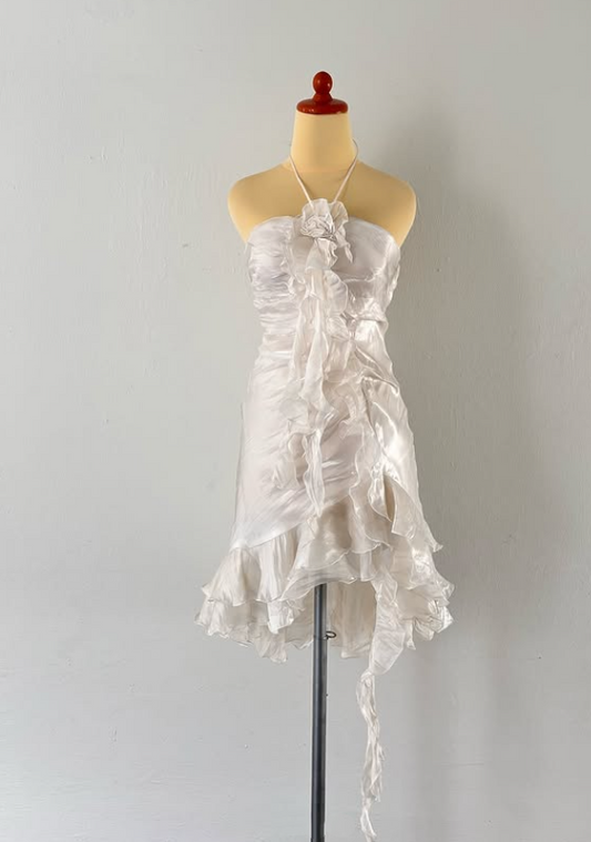 White elegant short chiffon party dress evening gown ball gown nv4596