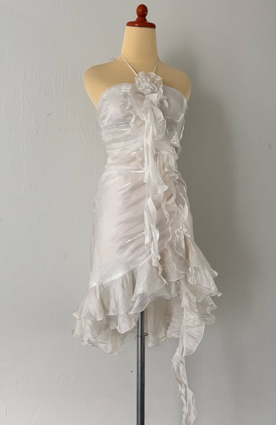 Weißes elegantes kurzes Chiffon-Partykleid Abendkleid Ballkleid NV4596