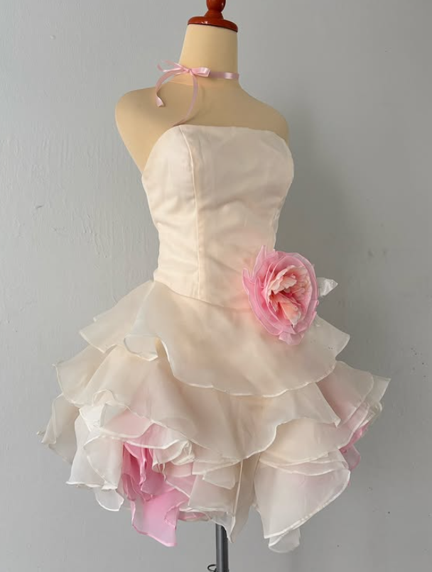 Weiß rosa floral elegante kurze chiffon partykleid abendkleid ballkleid nv4597