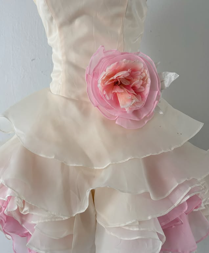 Weiß rosa floral elegante kurze chiffon partykleid abendkleid ballkleid nv4597