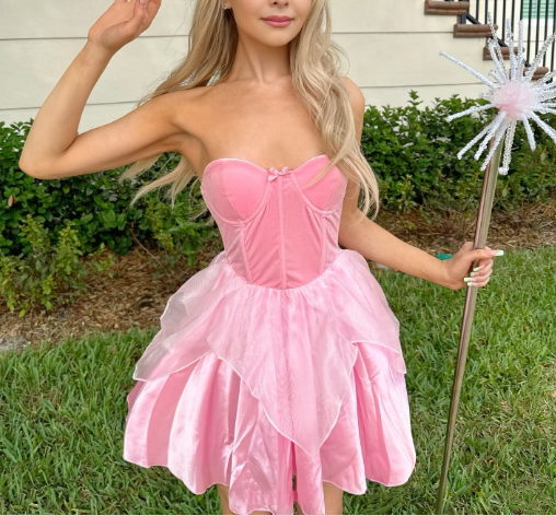 Pink Short Satin Princess Homecoming Dress Birthday Party Dress nv4701