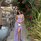Purple Fashion Elegant Strap Long Chiffon Ruffle Ball Gown Evening Dress Party Dress nv3492