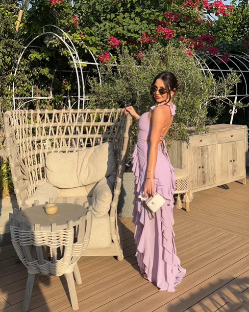 Purple Fashion Elegant Strap Long Chiffon Ruffle Ball Gown Evening Dress Party Dress nv3492