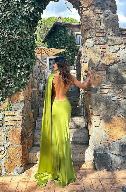 Green fashion elegant backless ribbon long formal prom dress evening gown party dress nv3648