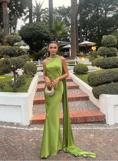 Green fashion elegant backless ribbon long formal prom dress evening gown party dress nv3648