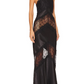 Black Fashion Strapless Satin Lace Long Prom Dress Evening Dress Party Dress nv4811
