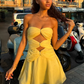 Yellow Fashion Bare Waist Chiffon Short Homecoming Dress Party Dress nv4914