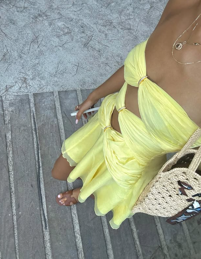 Yellow Fashion Bare Waist Chiffon Short Homecoming Dress Party Dress nv4914