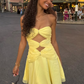 Yellow Fashion Bare Waist Chiffon Short Homecoming Dress Party Dress nv4914