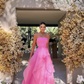 Pink Simple Elegant Off Shoulder Tulle A-Line Maxi Formal Prom Gown Evening Gown Party Dress nv2569