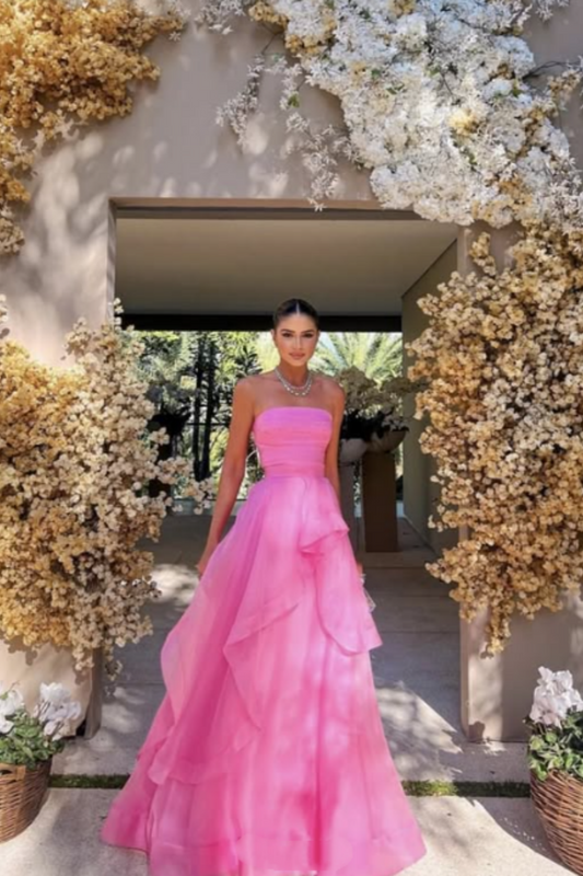 Pink Simple Elegant Off Shoulder Tulle A-Line Maxi Formal Prom Gown Evening Gown Party Dress nv2569