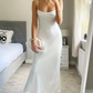 White Solid Color Fashion Elegant Long Satin Wedding Bridesmaid Dress Guest Party Dress Prom Dress Evening Dress Prom Dress nv3936