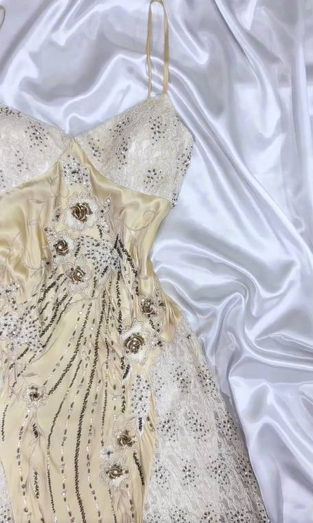 Cream Yellow Beaded Floral Short Chiffon Prom Dress Evening Dress Party Dress nv5134