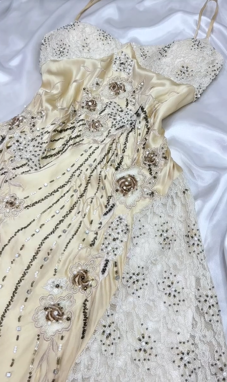 Cream Yellow Beaded Floral Short Chiffon Prom Dress Evening Dress Party Dress nv5134