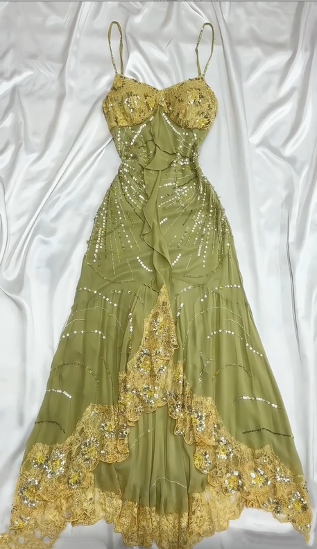 Green Beaded Floral Long Lace Chiffon Prom Dress Evening Dress Party Dress nv5135