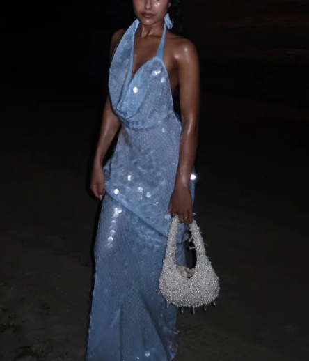 Blue backless sequined long fashionable and elegant Prom Dress party dress nv5186