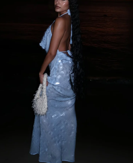 Blue backless sequined long fashionable and elegant Prom Dress party dress nv5186