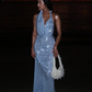 Blue backless sequined long fashionable and elegant Prom Dress party dress nv5186