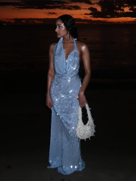 Blue backless sequined long fashionable and elegant Prom Dress party dress nv5186