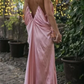 Pink fashion V-neck elegant long satin prom dress bridesmaid dress wedding guest party dress nv5214